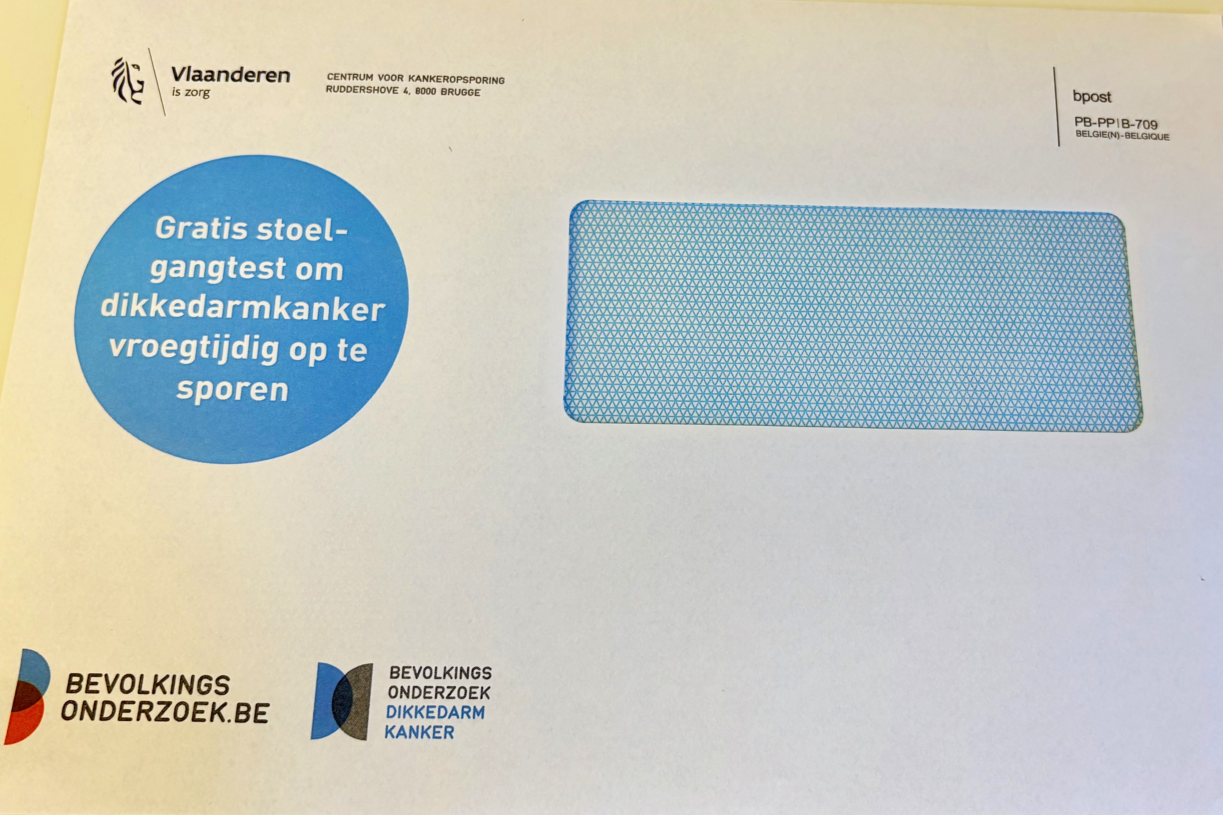 Envelop uitnodiging Bevolkingsonderzoek Dikkedarmkanker